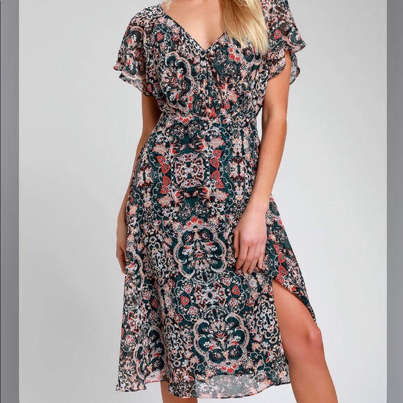 NWT Lulus Charmed I’m Sure Floral Print Midi Dress - Picture 1 of 13